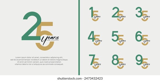 set of anniversary logo green and brown color number on white background for celebration