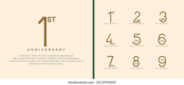 set of anniversary logo green and brown color on brown background for celebration moment