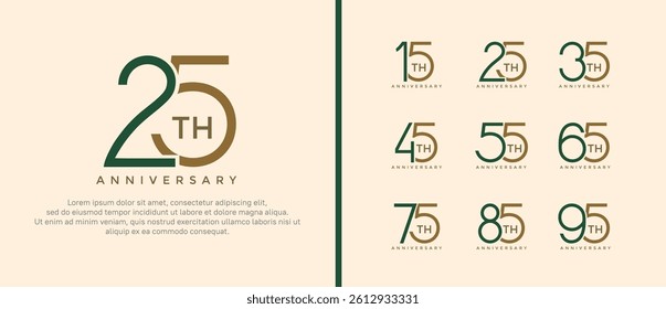 set of anniversary logo green and brown color on brown background for celebration moment