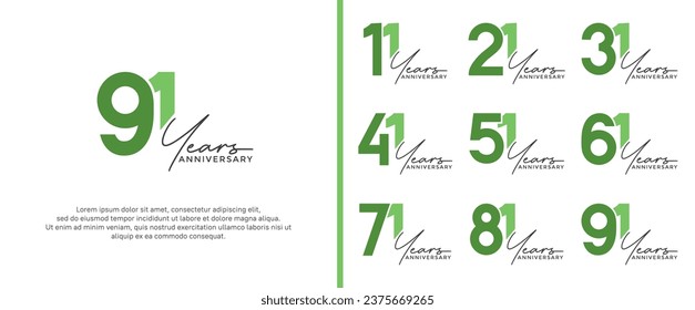 set of anniversary logo green color on white background for celebration moment