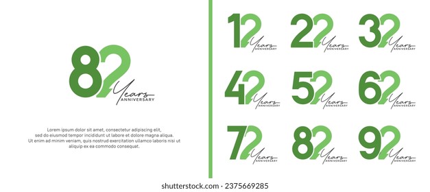 set of anniversary logo green color on white background for celebration moment