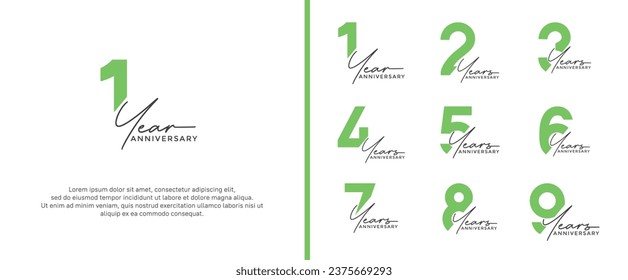 set of anniversary logo green color on white background for celebration moment