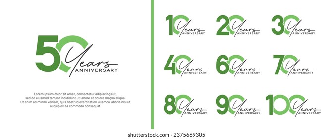set of anniversary logo green color on white background for celebration moment
