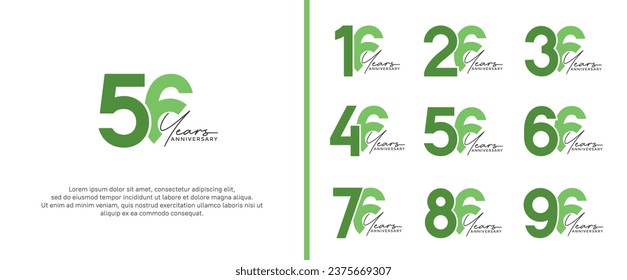 set of anniversary logo green color on white background for celebration moment