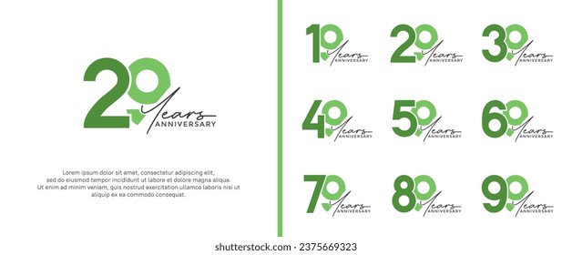 set of anniversary logo green color on white background for celebration moment