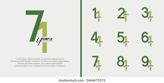 set of anniversary logo green color number on white background for celebration