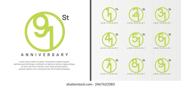set of anniversary logo green color number in circle and black text on white background for celebration