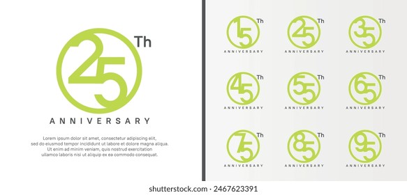 set of anniversary logo green color number in circle and black text on white background for celebration