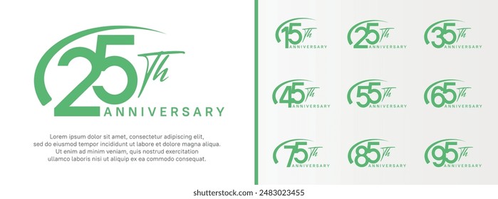 set of anniversary logo green color number and swoosh on white background for celebration