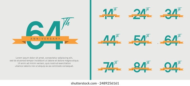 conjunto de logotipo de aniversario número de color verde y cinta naranja sobre fondo blanco para la celebración