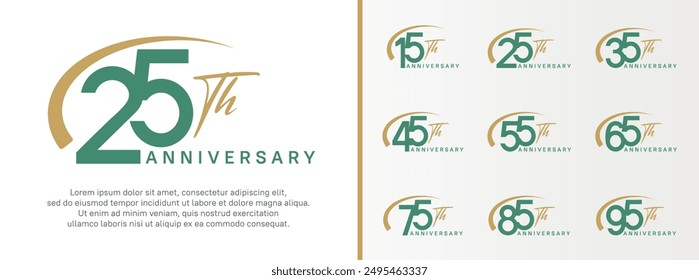 set of anniversary logo green color number and brown swoosh on white background for celebration