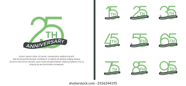 set of anniversary logo green color and ribbon on white background for celebration moment