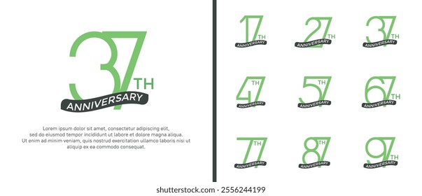 set of anniversary logo green color and ribbon on white background for celebration moment