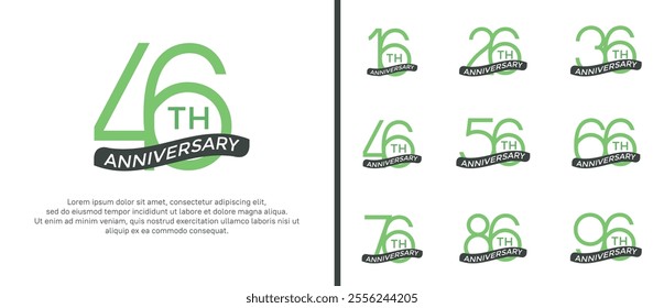 set of anniversary logo green color and ribbon on white background for celebration moment