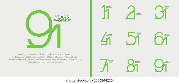 set of anniversary logo green color on white background for celebration moment