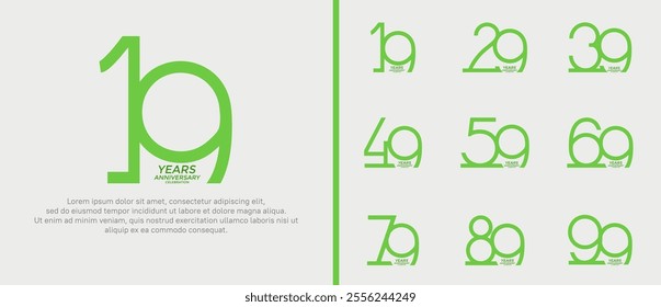 set of anniversary logo green color on white background for celebration moment