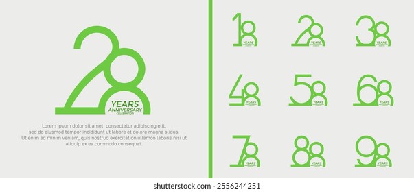 set of anniversary logo green color on white background for celebration moment
