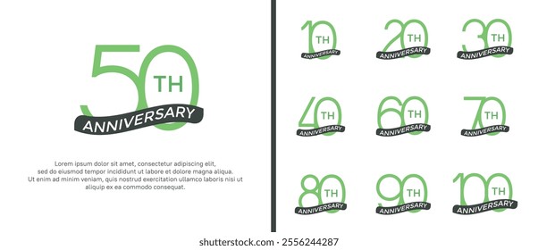 set of anniversary logo green color and ribbon on white background for celebration moment