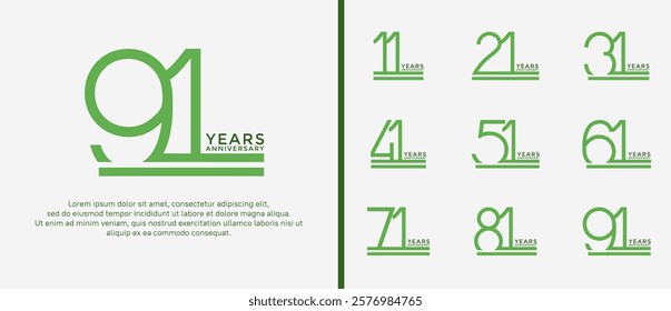 set of anniversary logo green color on white background for celebration moment