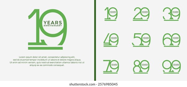 set of anniversary logo green color on white background for celebration moment