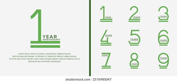 set of anniversary logo green color on white background for celebration moment