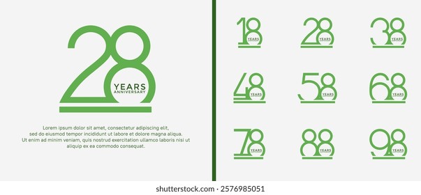 set of anniversary logo green color on white background for celebration moment