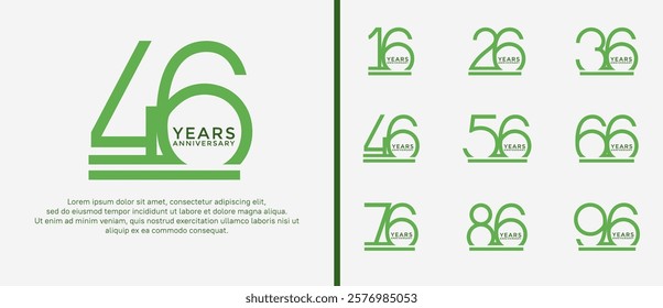 set of anniversary logo green color on white background for celebration moment