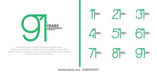 set of anniversary logo green color on white background for celebration moment