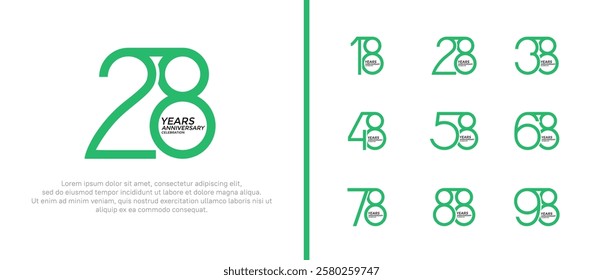 set of anniversary logo green color on white background for celebration moment