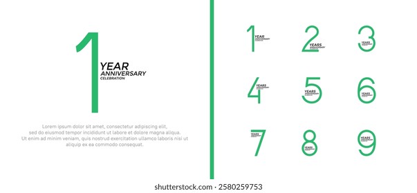 set of anniversary logo green color on white background for celebration moment