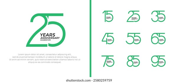 set of anniversary logo green color on white background for celebration moment