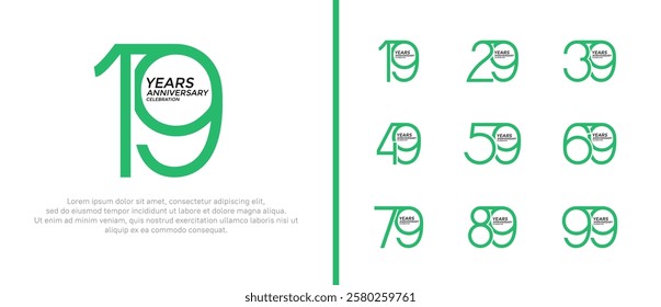 set of anniversary logo green color on white background for celebration moment