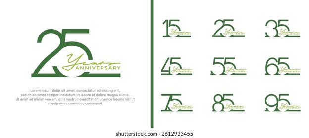 set of anniversary logo green color on white background for celebration moment