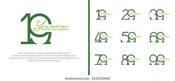 set of anniversary logo green color on white background for celebration moment