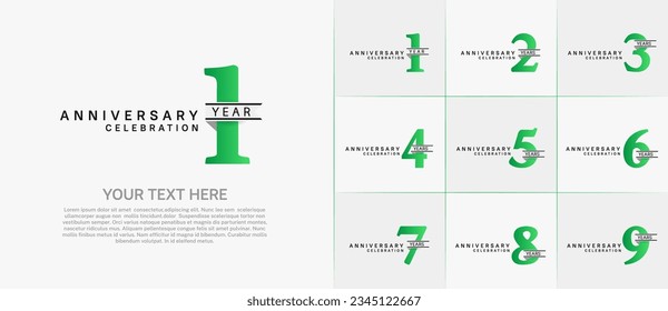 set of anniversary logo with green number and white ribbon can be use for celebration