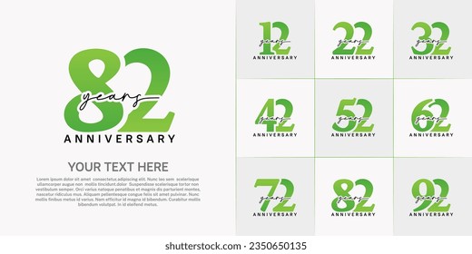 set of anniversary logo with green number and black handwriting text can be use for celebration