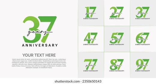 conjunto de logotipo de aniversario con número verde y texto de escritura a mano negro se puede usar para celebración