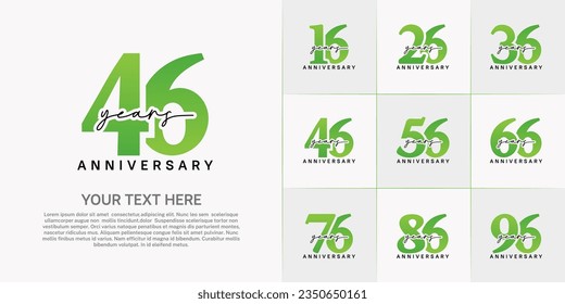 set of anniversary logo with green number and black handwriting text can be use for celebration