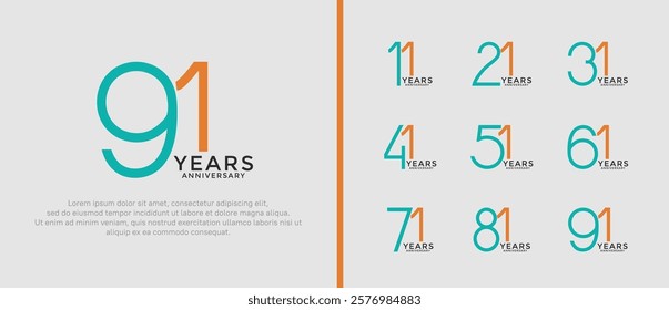 set of anniversary logo green and orange color on white background for celebration moment