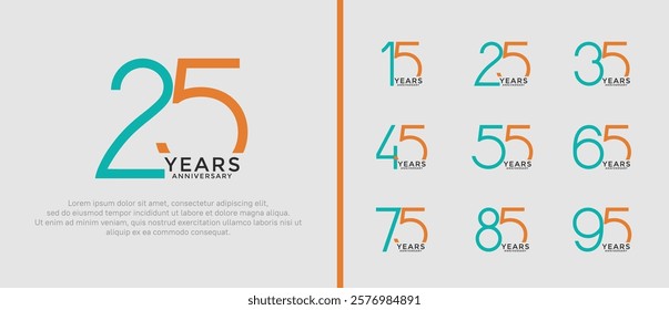 set of anniversary logo green and orange color on white background for celebration moment