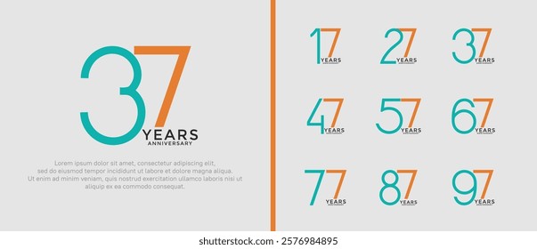 set of anniversary logo green and orange color on white background for celebration moment