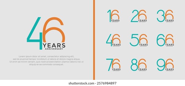 set of anniversary logo green and orange color on white background for celebration moment