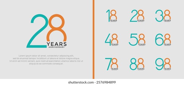 set of anniversary logo green and orange color on white background for celebration moment