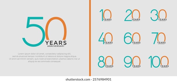 set of anniversary logo green and orange color on white background for celebration moment