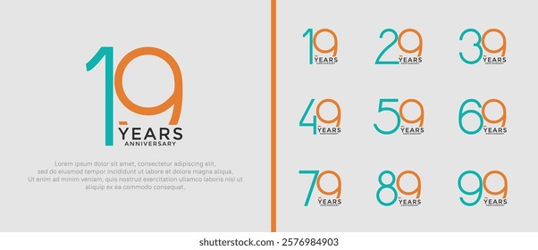 set of anniversary logo green and orange color on white background for celebration moment