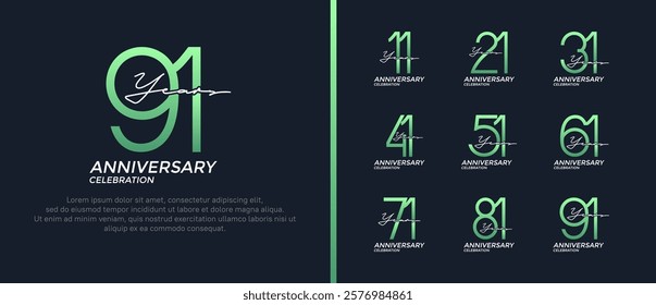 set of anniversary logo green and white color on black background for celebration moment