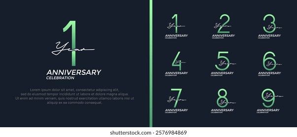 set of anniversary logo green and white color on black background for celebration moment