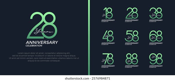 set of anniversary logo green and white color on black background for celebration moment