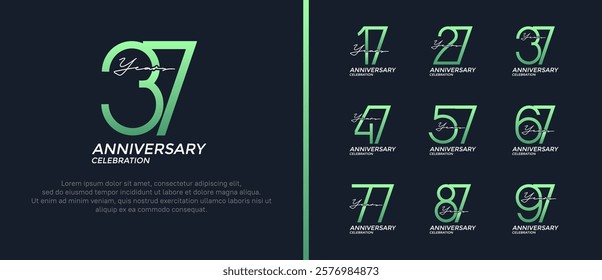 set of anniversary logo green and white color on black background for celebration moment