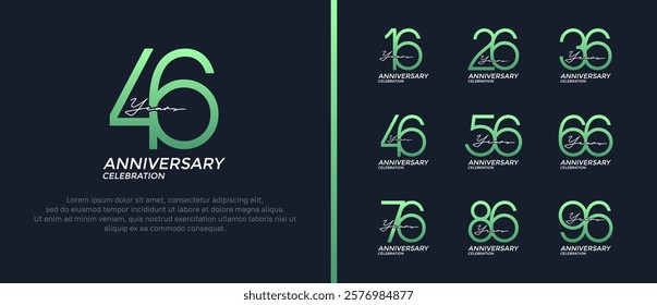 set of anniversary logo green and white color on black background for celebration moment